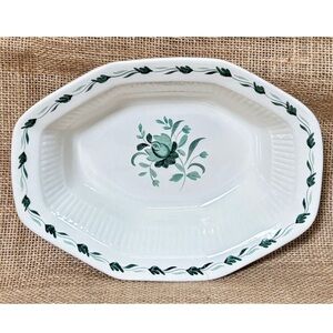 Vintage Adams Lincoln Real English Ironstone Green Vine Floral Oval Serving Dish